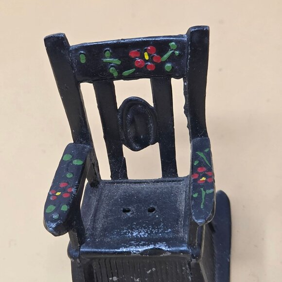 Vintage Cast Iron Miniature Rocking Chair Stove Set Hand-Painted Floral Design - Picture 7 of 10